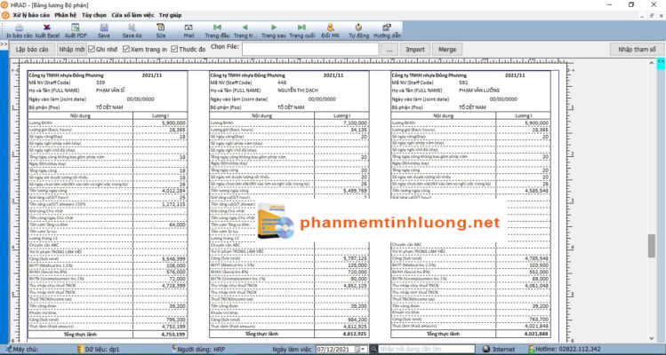 Phiếu tính lương công nhân